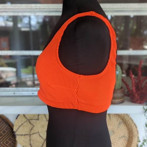 Hollister Swim XL Ribbed Scoop Neon Orange Bikini Top Bright Vacation Vibes - Picture 8 of 12